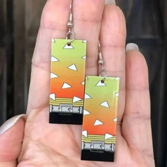 Retro Pop Asian Anime Style Rectangle Resin Earrings 9 NWT - Picture 1 of 3